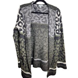 Joseph A.  Leopard Sweater Cardigan Hoodie Size Small  Gray Green